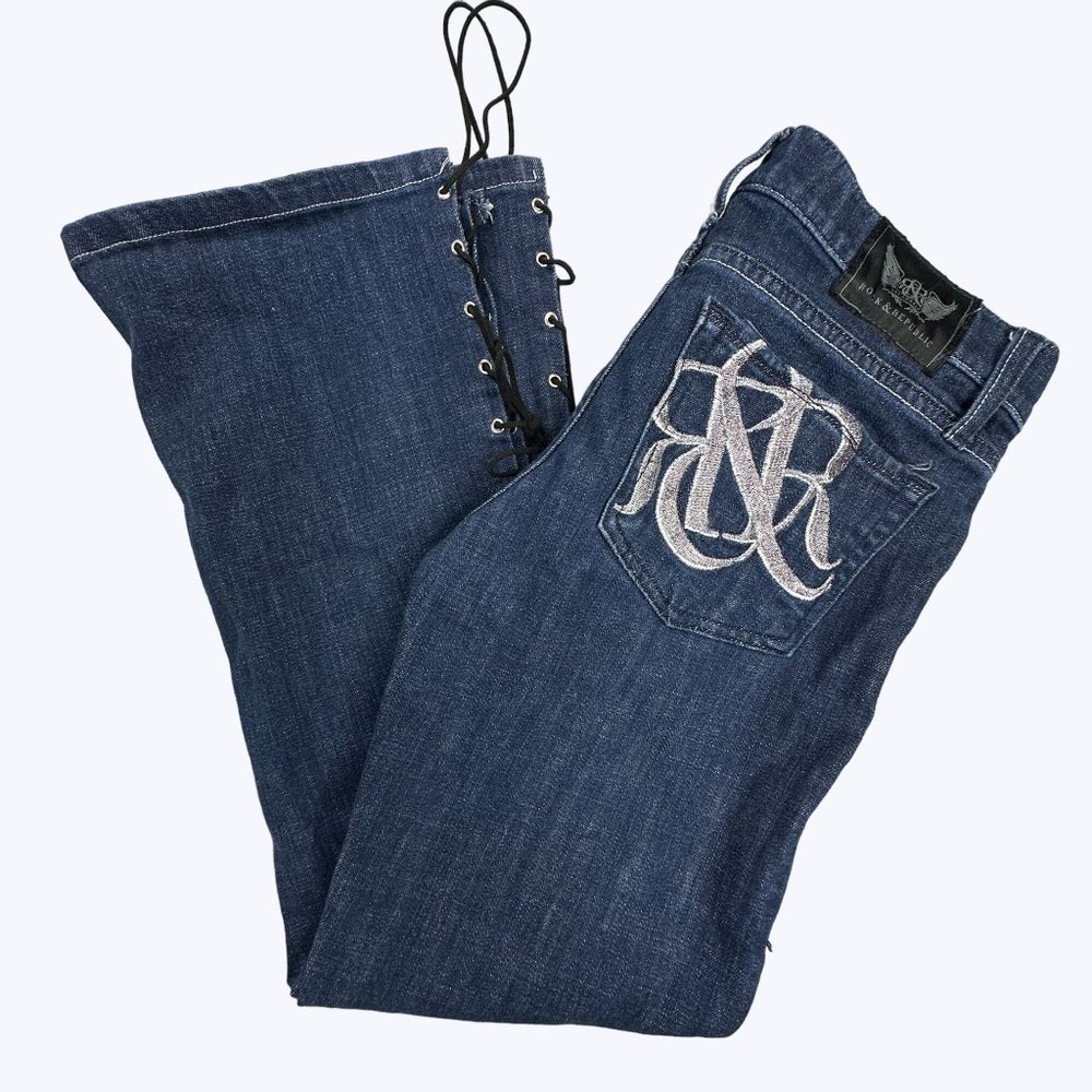 Rock & Republic Women's Blue Jeans Size 28 Kasandra Style Tie‎ Detail on Legs - Picture 3 of 8